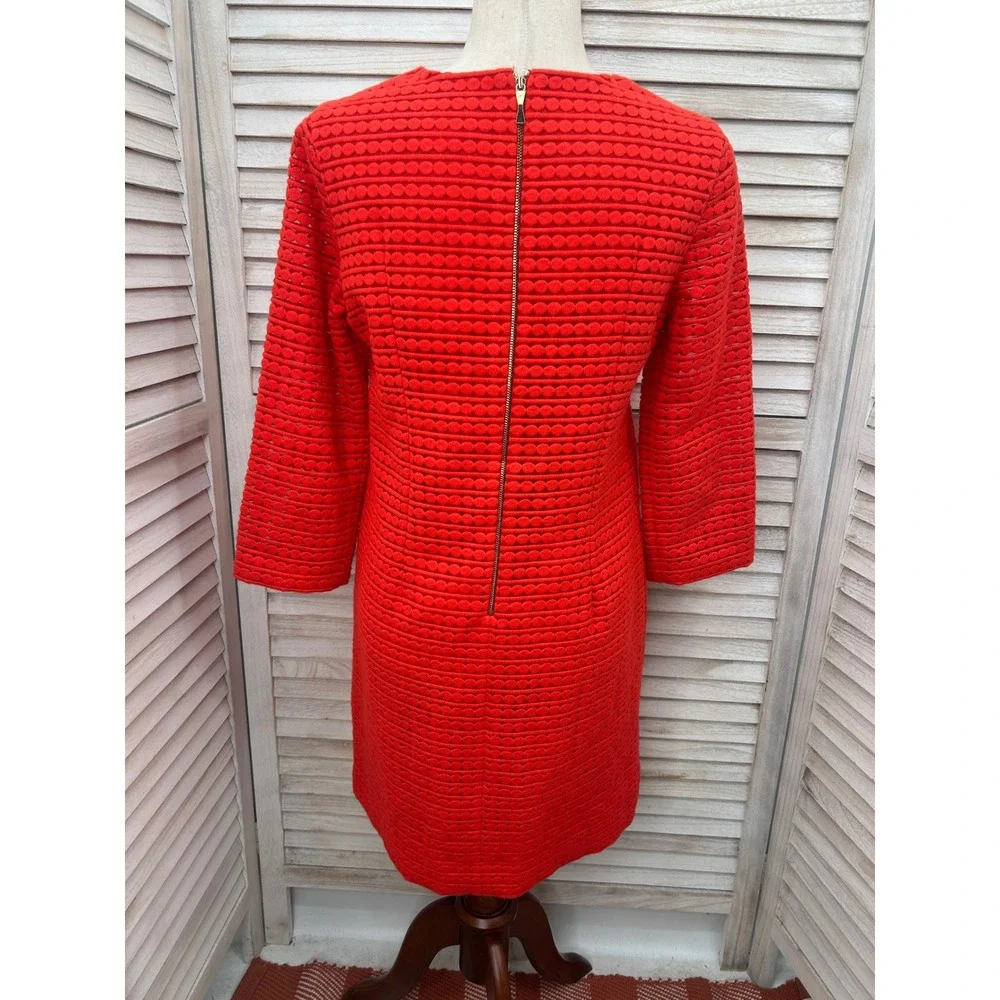 Kate Spade Shift Dress 8 Orange Textured Eyelet Mod Preppy Workwear